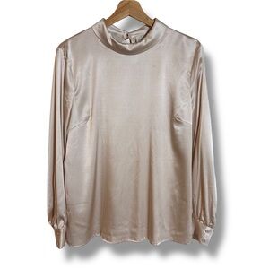 LILYSILK Stand Collar Long Sleeve Blush Pink Silk Charmeuse Blouse-Size Medium
